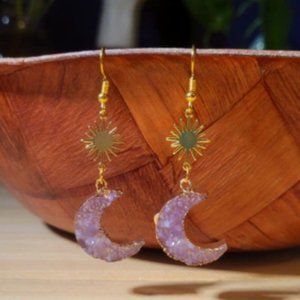 Lavender Textured Celestial Moon Earrings